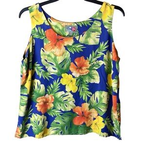 Hilo Hattie Hawaiian Silk Sleeveless Blouse XL